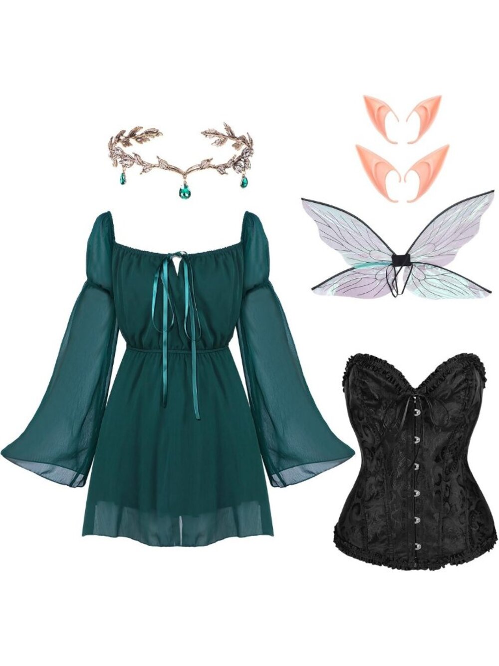 6-Piece Women's Fairy Elf Costume Set for Halloween, Dress Up & Party Fun